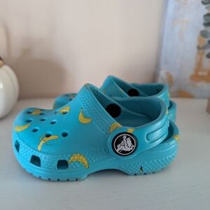 Kids Blue Crocs with Banana Print